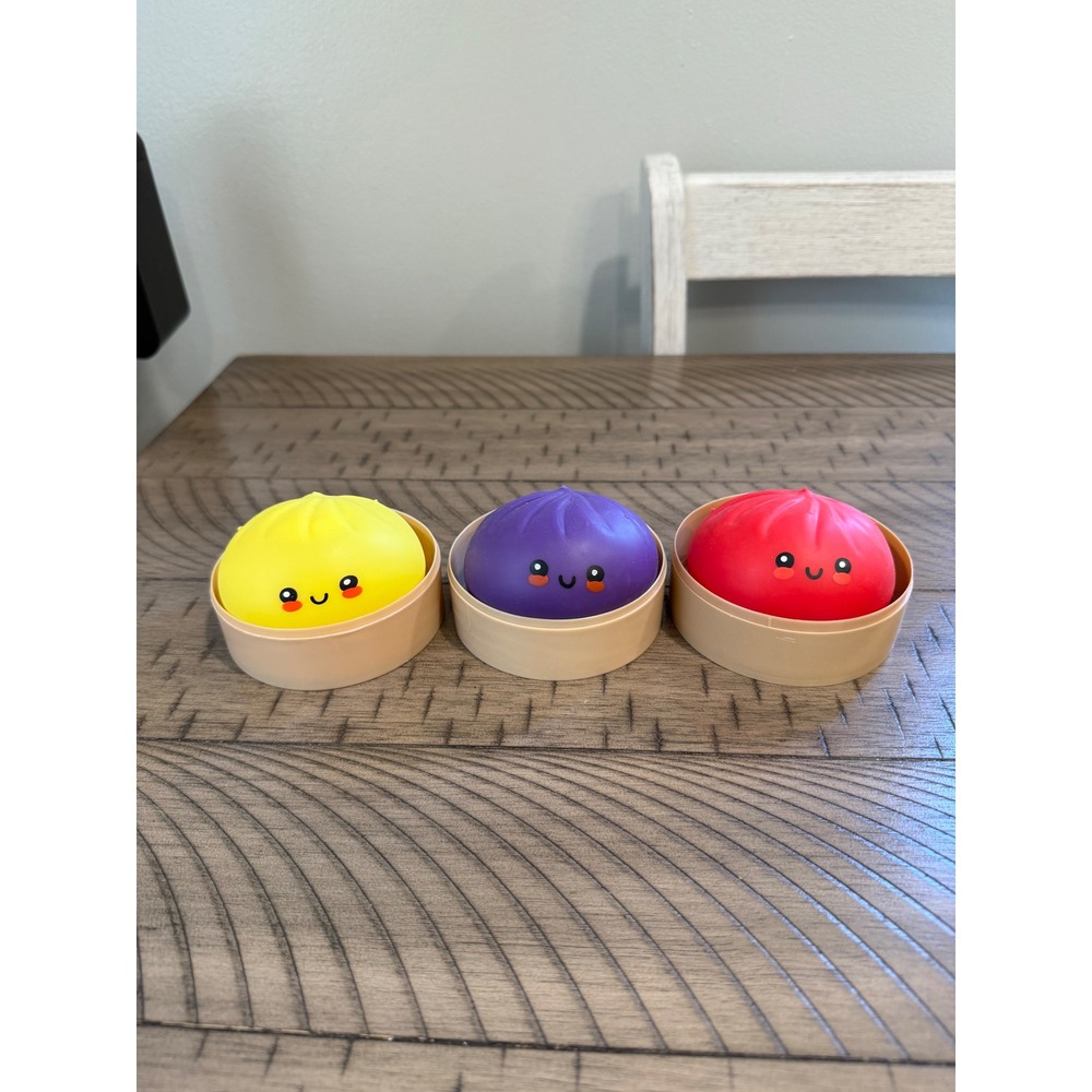 RMS The Original Mystery Dumpling Squishy  Toy Set 3 Pack Yellow Purple Red